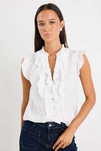 IVY + JACK RITZY IVORY RUFFLE FRONT SLEEVELESS TOP - IVORY
