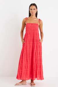 IVY + JACK OFFSHORE POPPY COTTON SHIRRED STRAPPY MAXI DRESS - POPPY