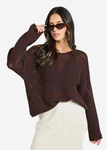 Best Selling: RE:UNION DAWN CHOCOLATE CROCHET KNIT JUMPER - CHOCOLATE