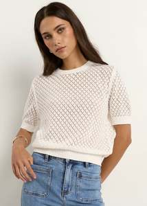 IVY & JACK DAPPLE BOXY KNIT LACE TEE -IVORY