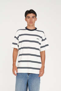 Best Selling: HUFFER STRIPE BLOCK TEE - CHALK/NAVY/BLUE