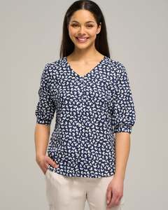 Womens Tops Tees: COTTON GATHERED SLEEVE TOP