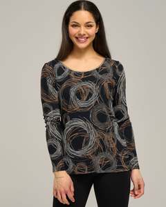 Womens Tops Tees: LS CIRCLES CREW TOP
