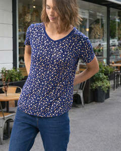 Womens Tops Tees: LINEN BLOSSUM FOIL PRINT TEE