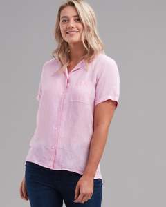 Womens Shirts Blouses: LINEN BREEZY SS SHIRT