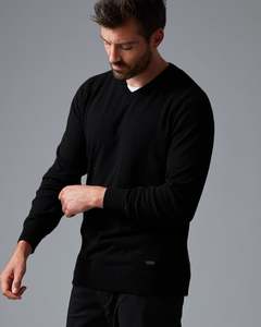 Mens Knitwear: CASHMERE COTTON VEE NECK KNIT
