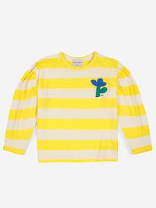 Yellow Stripes long gathered sleeve T-shirt