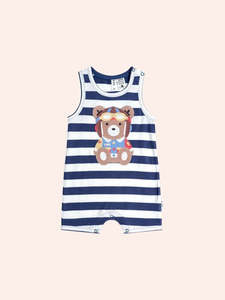 Pilot Huxbear Romper || Navy Stripe
