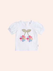 Huxbaby: Flower Power Puff Sleeve Tee || White