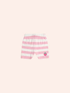 Huxbaby: Strawberry Stripe Bike Short || Strawberry/Almond Milk