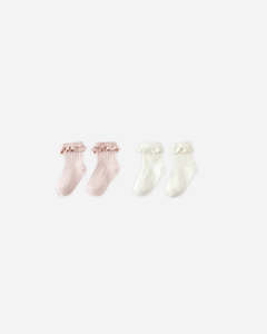 Lace Trim Socks 2 Pack || Blush/Ivory