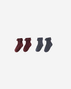 Lace Trim Socks 2 Pack || Navy/Burgundy