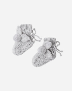 Socks: Bunny Knit Booties || Heathered Sky