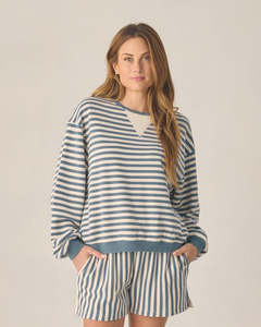 Womens Oversized Crew + Short Set || Marine Stripe
