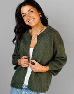 Mohair: Alpaca Yarns 1412 Whisper Throw over Cardigan