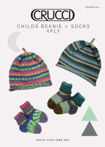 Sock Yarn: Crucci Pattern 2214 Childs Beanie and Socks - (4ply Baby)