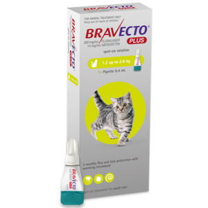 Products: Bravecto PLUS Spot-on for Small Cats: 1.2 - 2.8kg