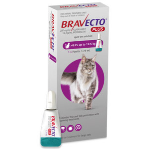 Products: Bravecto PLUS Spot-on for Large Cats: 6.25 - 12.5kg