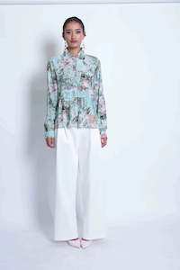 Sheryl May: Sheryl May: Baroque Print Frill Shirt .