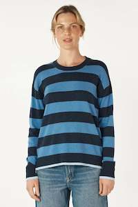 Zaket + Plover: Block Stripe Crew Jumper. Denim.