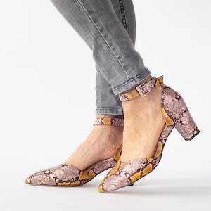 Shoes Heel: Antonia Mustard Python Print