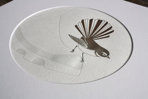 Products: FANTAIL ON GUMBOOT Letterpress Print Windmill Press New Zealand - Windmill Press