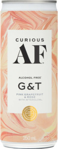 Alcohol Free 1: Curious AF Gin & Tonic Pink Grapefruit & Rose 0% 250ml (4 Pack)