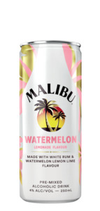 Rum Rtds: Malibu Watermelon Lemonade Flavour Pre-Mixed (10x 250ml Cans)
