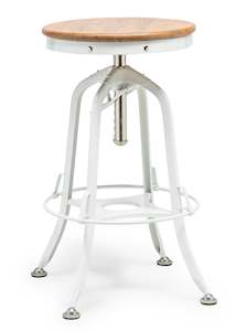 Barware: White Bar Stool with Wood Top