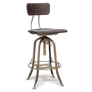 Wooden Bar Stool in French Brass