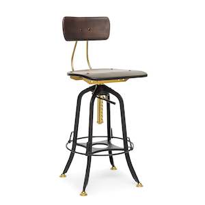 Gold & Black Wooden Bar Stool with Timber Finish
