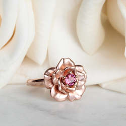 Rings: Rose In Bloom Ring/ 9ct Rose Gold, Pink Tourmaline