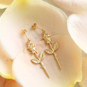 Single Rose Drop Earrings/ 14ct Gold Plated