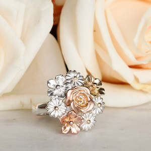 Rose Garden: Big Flower Bouquet Ring/ 9ct Gold and Silver