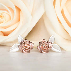 Rose Garden: Rose Earrings/ 9ct Rose Gold and Silver