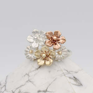 Forget Me Not: Small Flower Bouquet Ring/ 9ct Gold and Silver