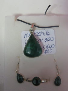 Malachite Pendant, earrings and Ring set Wisdom is Yours