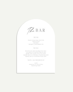 Wedding Signage: Petra Bar Menu