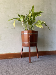 Furniture: Vintage Barrel Plant Stand 1970s
