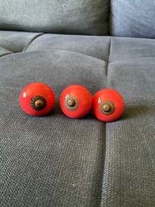 Furniture: Red/Orange Ceramic small Knobs x3