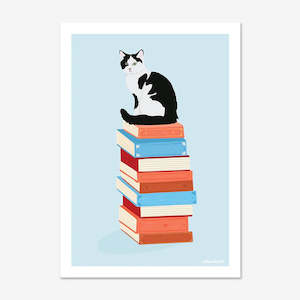 Art Print | Bookstack Cat
