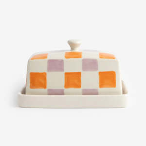 Live: Butter Dish | Orange and Lilac Check