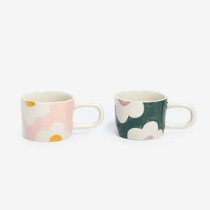 Espresso Mugs Set of 2 | Pink Teal Flower