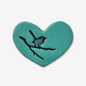Flat Heart Bird on Branch Tile | Duck Egg