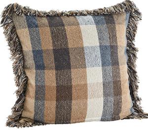 Cushions: Madam Stoltz Checked cushion cover w/ fringes, Camel, brown, blue, white
