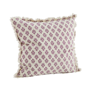 Cushions: Printed cushion cover w/ fringes, Off white/fuchsia