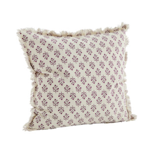 Cushions & Throws: Printed cushion cover w/ fringes, Off white/fuchsia