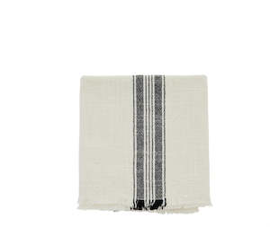 Kitchen: Striped kitchen towel w/fringes Offwhite, black, 80% stonewashed cotton, 20% polyester. Machine wash 60 C, 50x70cm