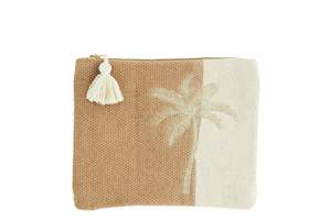 Accessories Gifts: Gold Embroidered palm tree clutch - CLEARANCE