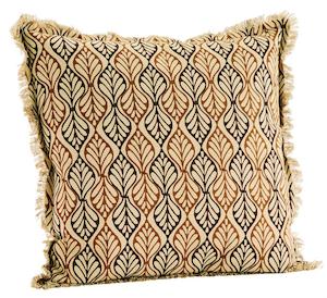 Printed cushion cover w/ fringes, Beige, sienna, coffee